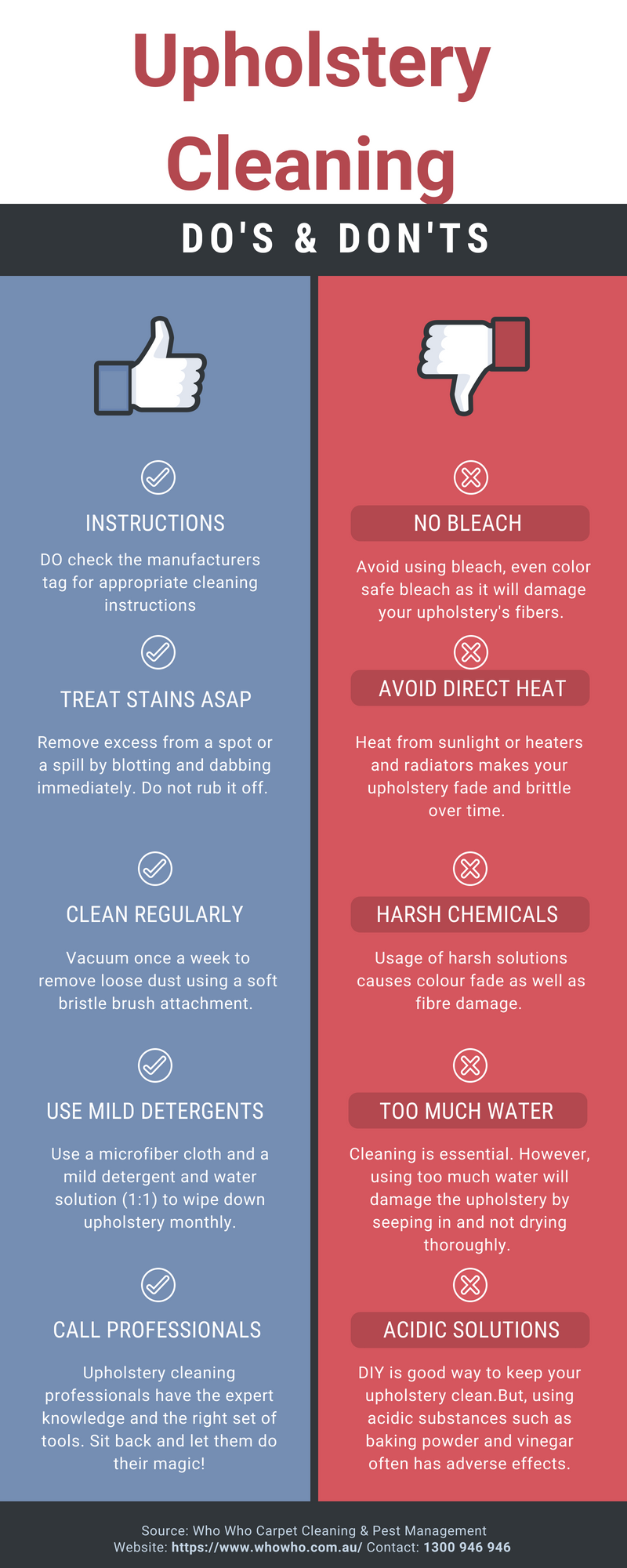 Upholstery Cleaning Brisbane, Do's and Dont's Infographic Red and Blue 