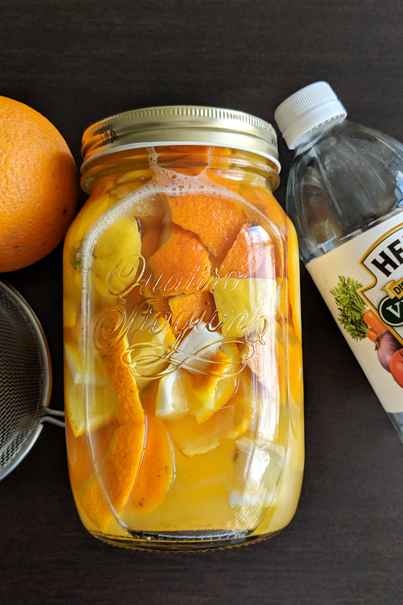 Orange Peels inside a mason jar with vinegar- Who Who Carpet Cleaning and Pest Management