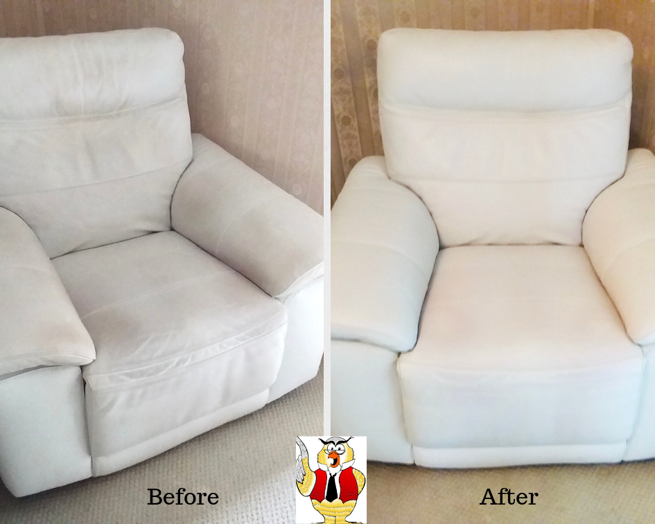 White leather sofa - before and after professional leather cleaning 
