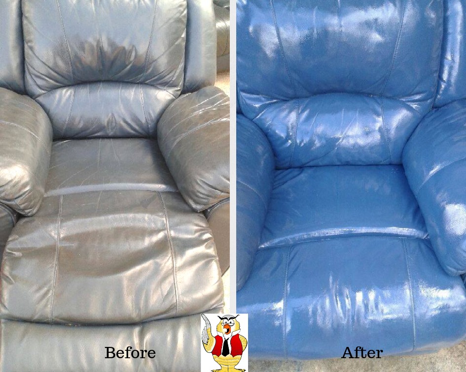 Blue leather recliners - before and after professional leather cleaning